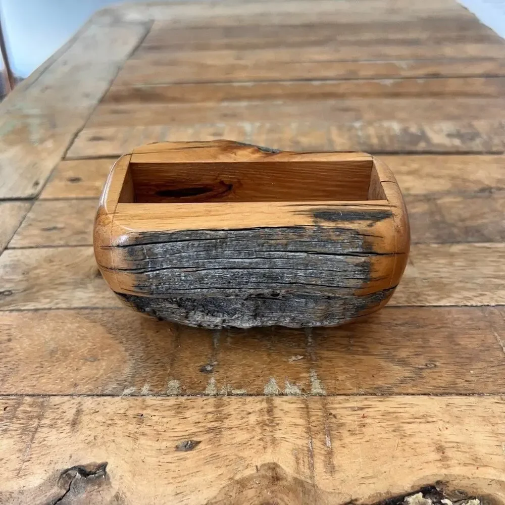 Vintage Handmade Live-edge Wooden Business Card Holder 4.5